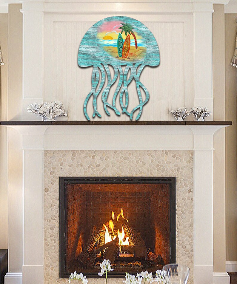 Jellyfish Rustic Door Hanger - Beach Cottage Wooden Decor for Home ...