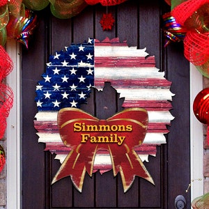 Personalized 4th of July American Flag Wreath - Patriotic Decor - Americana Rustic Wooden Wall Decor - Door Hanger 8185302HP
