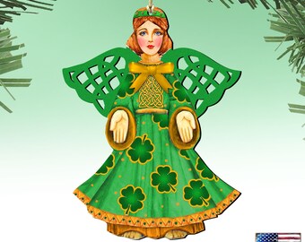 Irish Ornaments | Christmas Ornaments | Irish Decor |  Irish Angel Wooden Ornament 8199755