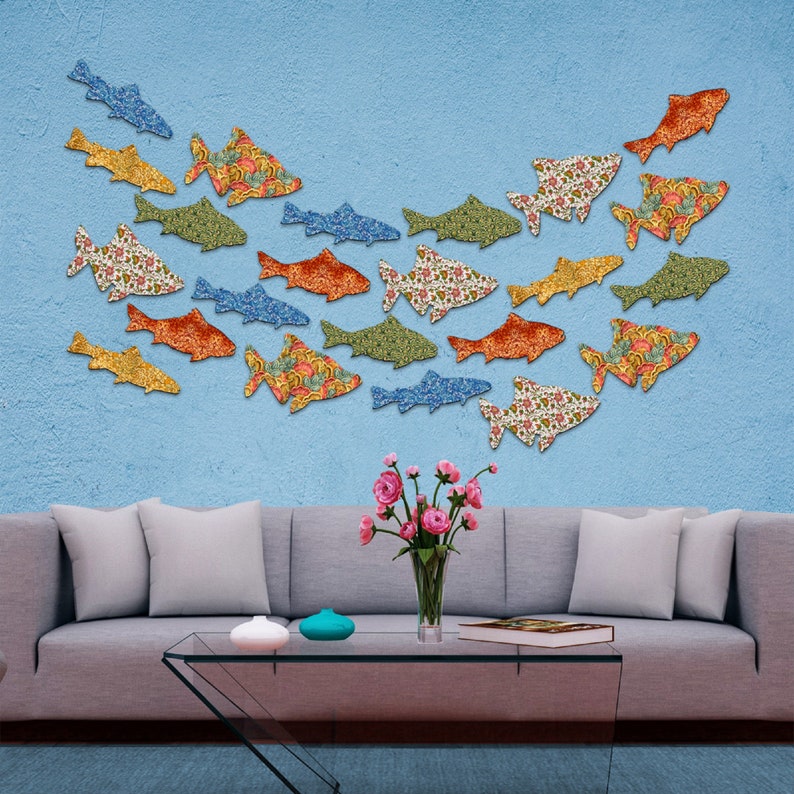 Coastal Wall Art Wood Rustic Fish Beach Home Decor Set Of 12 985342s12