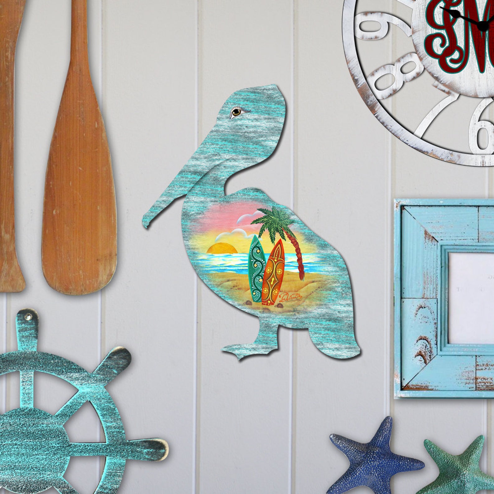 Pelican Door Hanger Coastal Decor - Beach Cottage Lake House Porch Art ...