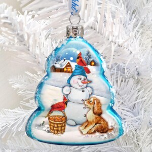 Snowman Ornament - Building a Snowman Mercury Glass Ornament Christmas Decor - Keepsake Christmas Holiday Tree Decor 773021 by GDebrekht