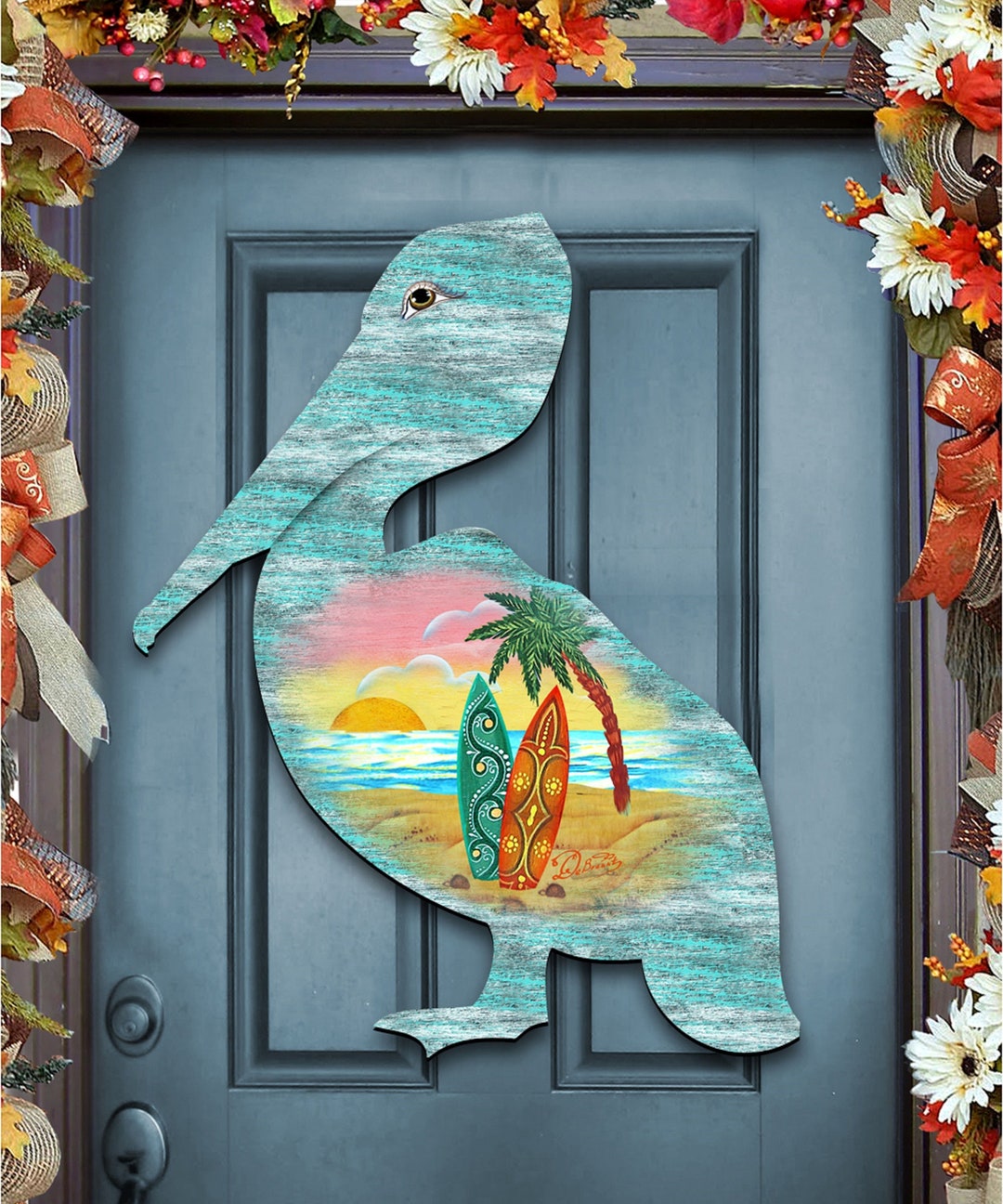 Pelican Door Hanger Coastal Decor - Beach Cottage Lake House Porch Art ...