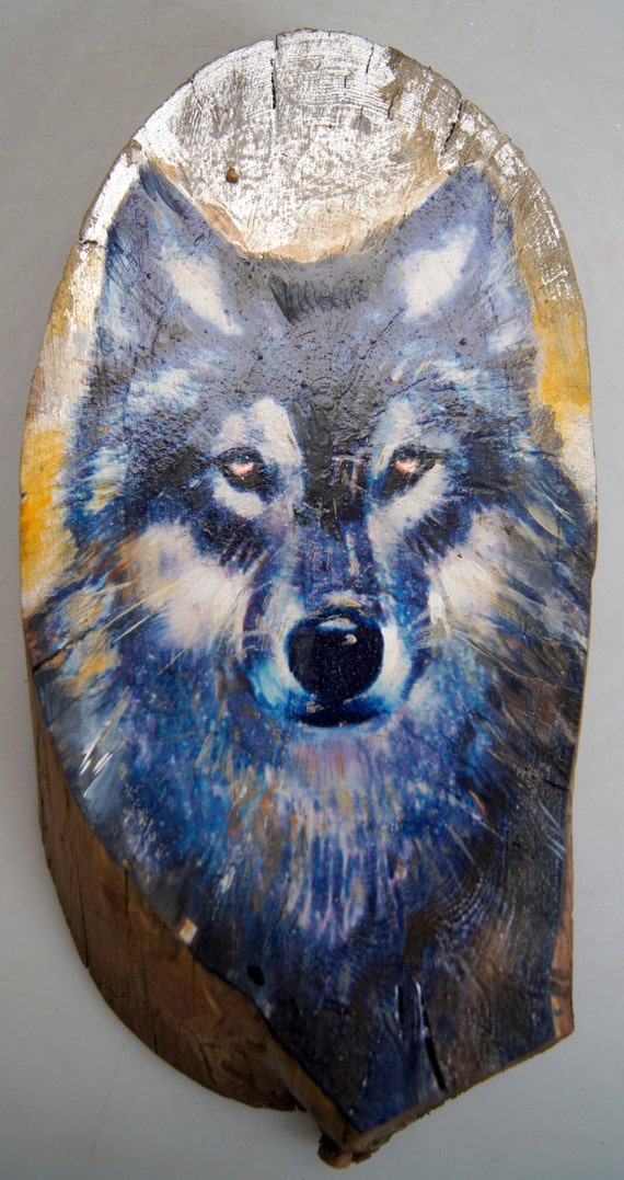 Wolf Face Wooded Art Painting On Vintage Gold Or Etsy Wolf Face Wooded Art Painting On Vintage Gold Or Etsy