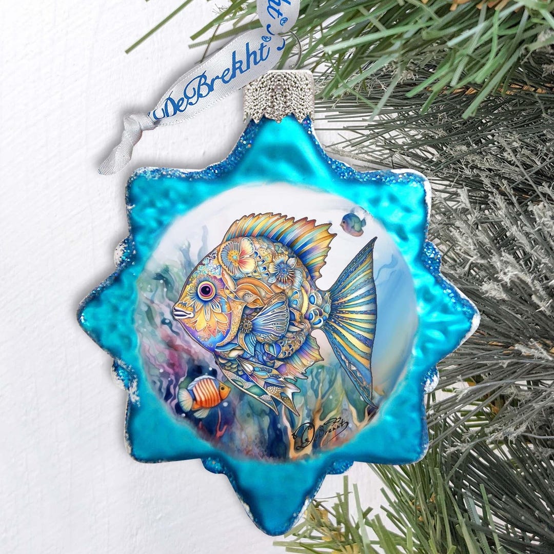 Blue Fish Mercury Glass Ornament - Coastal Holiday Decor - Holiday Tree ...