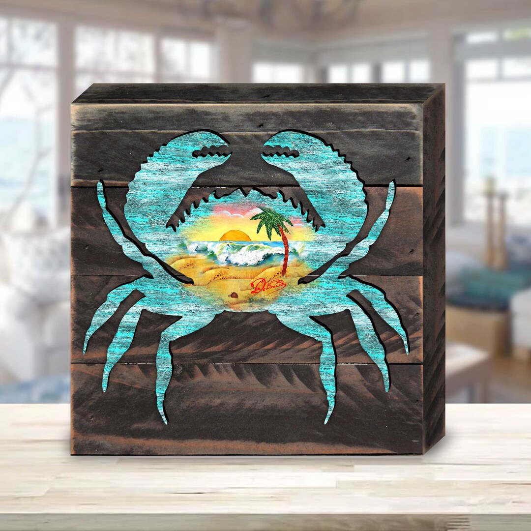 Coastal Wall Decor Nautical Wall Art Coastal Crab Wooden Block ...