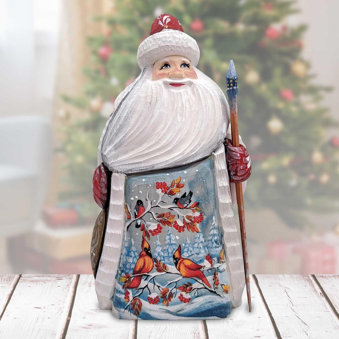 Santa Carving Sing a Song Red Cardinal Santa Figurine WOODCARVED Hand ...