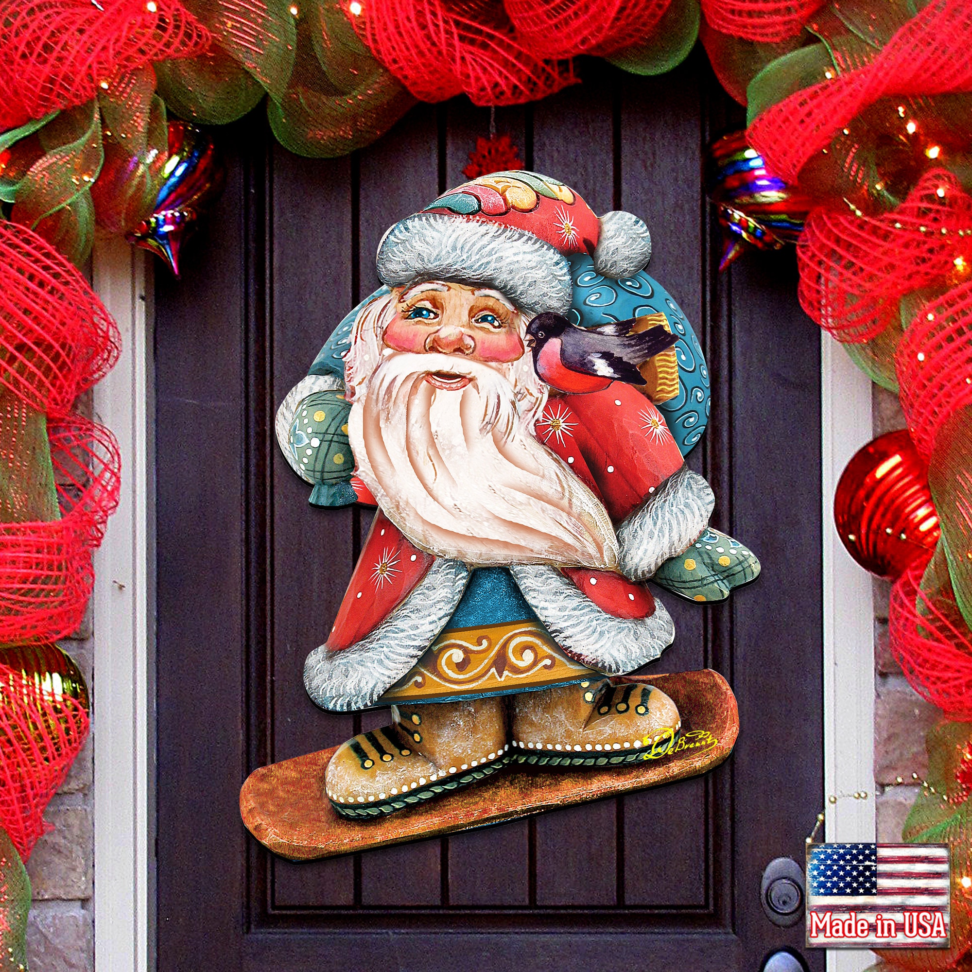 Outdoor Christmas Decorations SALE Snowboarding Santa Wooden Etsy