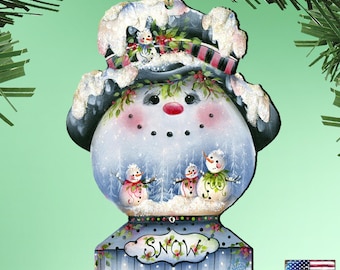 Ornement de bonhomme de neige fabriqué à la main avec boule à neige – Décoration d'arbre de Noël en bois