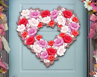 Valentines Day Door Decor, Valentines Wreath For Front Door Heart Wreath Valentine Wreath - hanging floral decor Wooden Door Hanger 8185308H