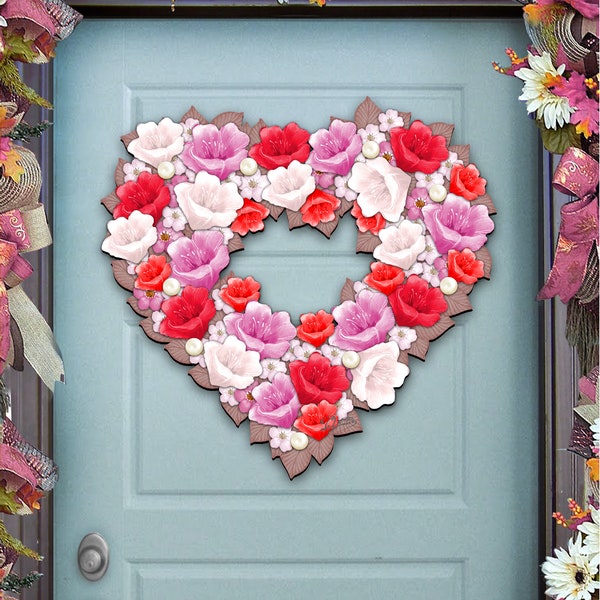 Valentines Day Door Decor| Valentines Wreath For Front Door Heart Wreath Valentine Wreath | hanging floral decor Wooden Door Hanger 8185308H
