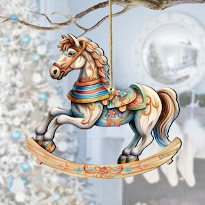 Rocking Horse Wooden Ornament Handcrafted Christmas Tree Decoration Wooden Holiday Decor - Christmas Decor - 8100196-1 by GDebrekht