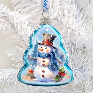Joyful Snowman Mercury Glass Ornament- Christmas Santa and Snowman Decor - Handcrafted Christmas Tree Ornament 776022 by GDebrekht