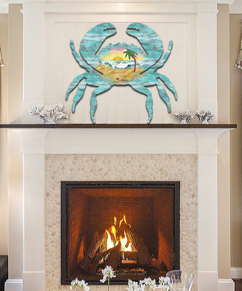Outdoor Decor Coastal wall art Wood Crab Coastal Waves Scenic Etsy