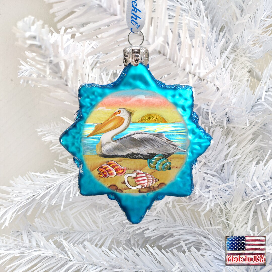 Pelican Ornament Pelican Star Coastal Glass Ornament by G. Etsy