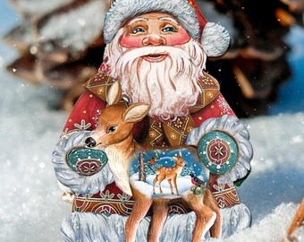 Holiday Decorations Santa Lawn Decoration - Santa And a Fawn Wooden Decorative Hanging - Freestanding Figurine 8118081M
