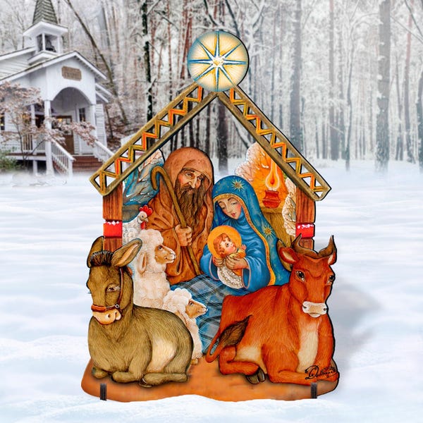 Outdoor Manger Nativity - Garden Yard Decor Lawn and Porch Scene Wooden Christmas Holiday Statuette Oversized Indoor Decor - 8114030F