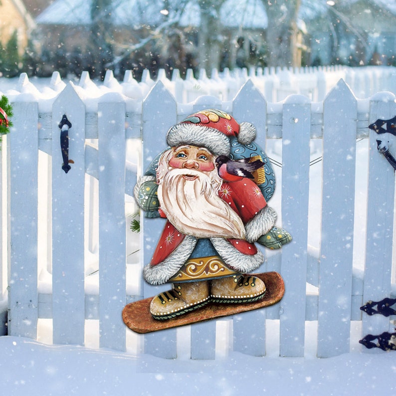 Outdoor Christmas Decorations SALE Snowboarding Santa Wooden Etsy