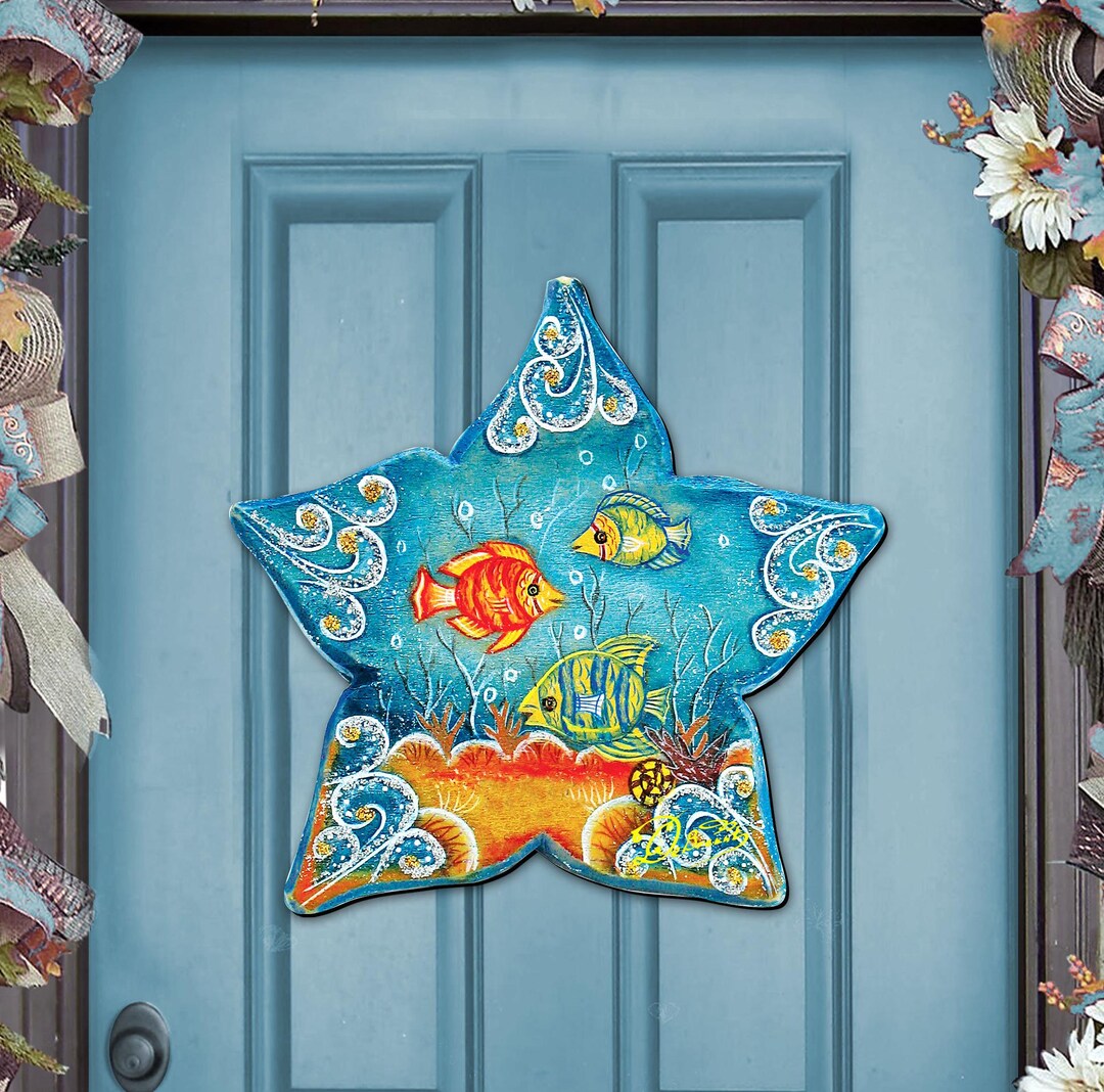 Starfish Wooden Door Hanger – Coastal Beach Decor, Nautical Wall Art ...