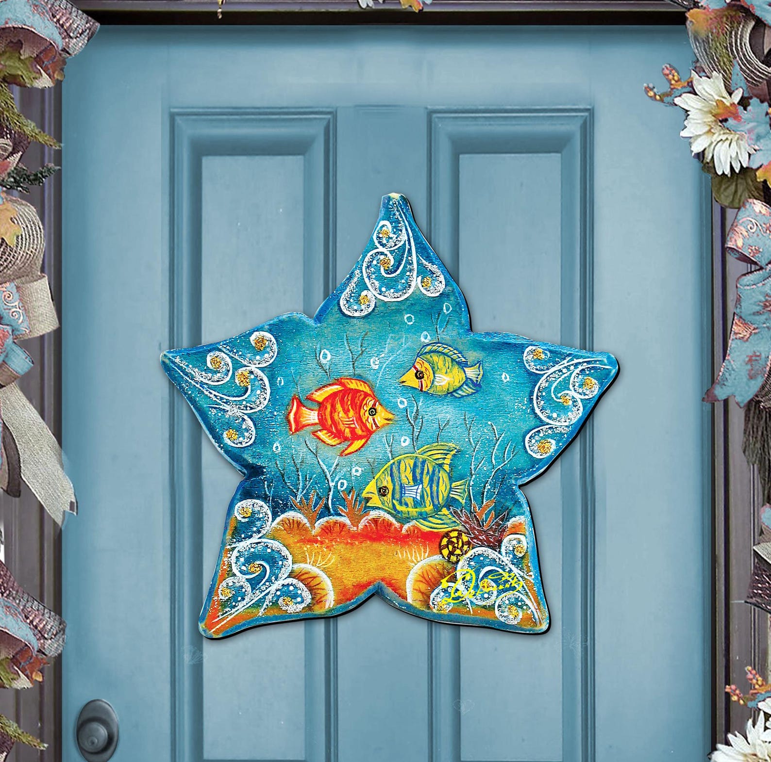 Starfish Wooden Door Hanger – Coastal Beach Decor, Nautical Wall Art ...