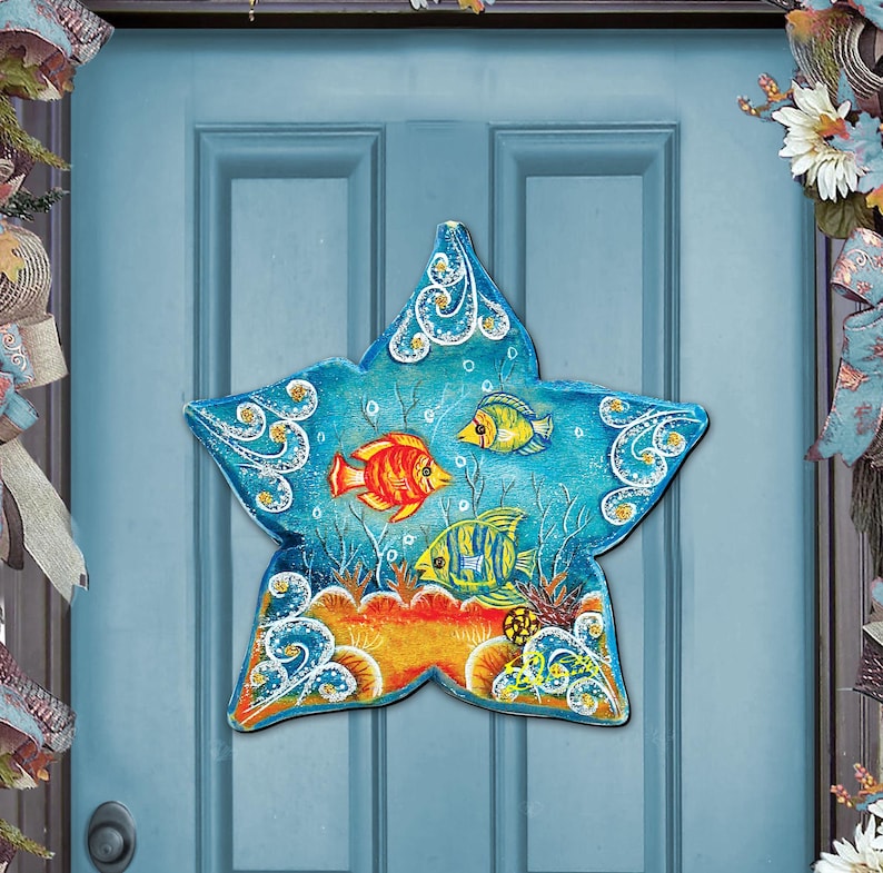 Starfish Wooden Door Hanger – Coastal Beach Decor, Nautical Wall Art ...
