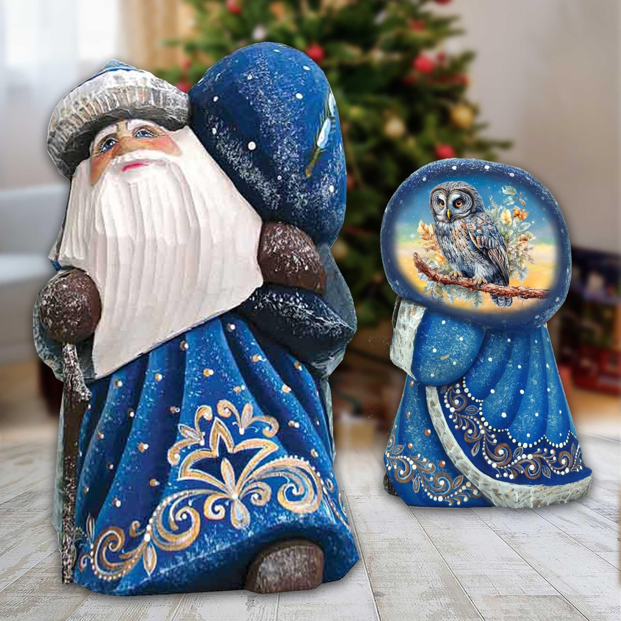 Hand-Painted Woodcarved Santa with Wise Owl – Christmas Decor- 8215563
