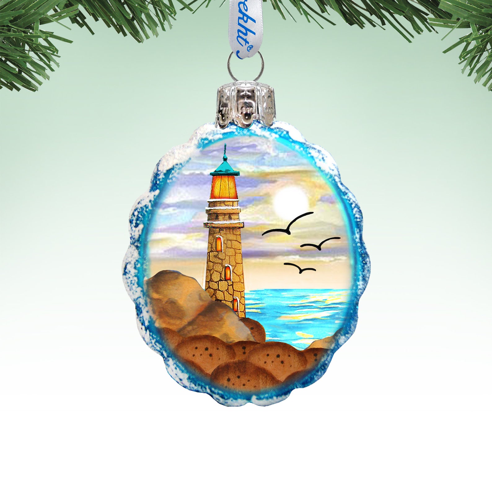 Lighthouse Ornament Coastal Glass Ornament by G. Debrekht Etsy