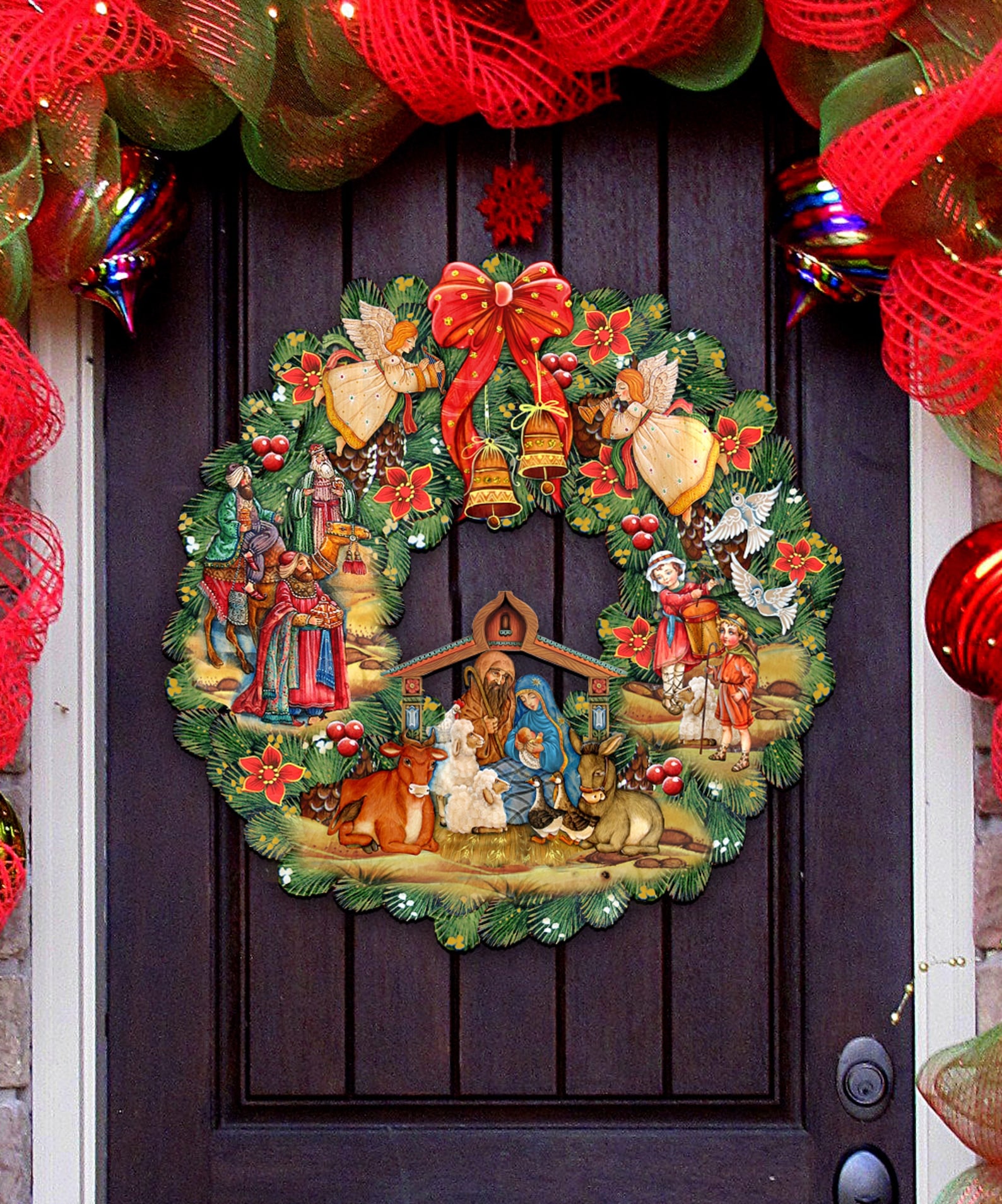 SALE Nativity Wreath Outdoor Nativity Scene Door Decoration Etsy