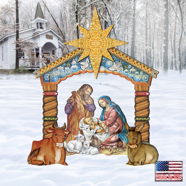 Outdoor Christmas Decorations Nativity - NATIVITY Set Wooden Free-Standing Decoration 8114030F