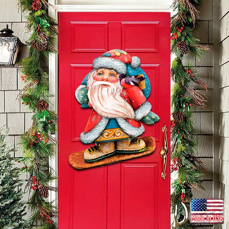 Outdoor Christmas Decorations SALE Snowboarding Santa Wooden Etsy