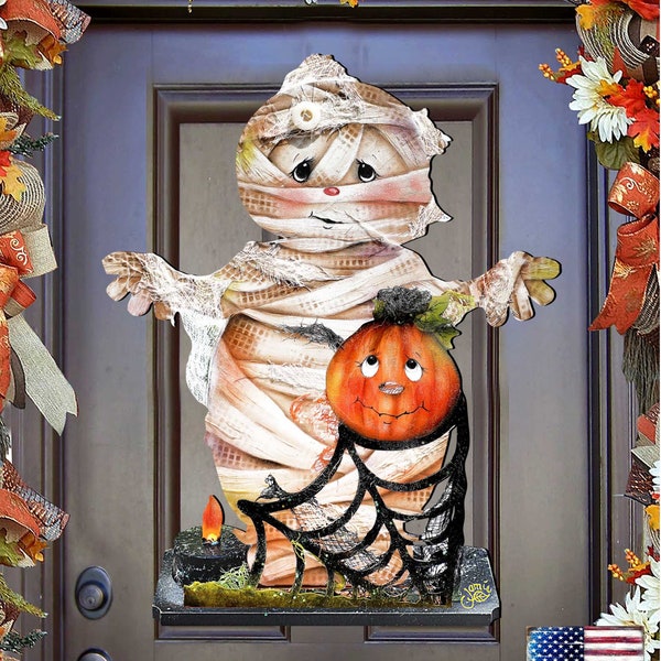 Halloween Porch Decor Outdoor Halloween “Some Mummy Loves You” Wooden Door Hanger by Jamie Mills Price - Wall decor 8457406H
