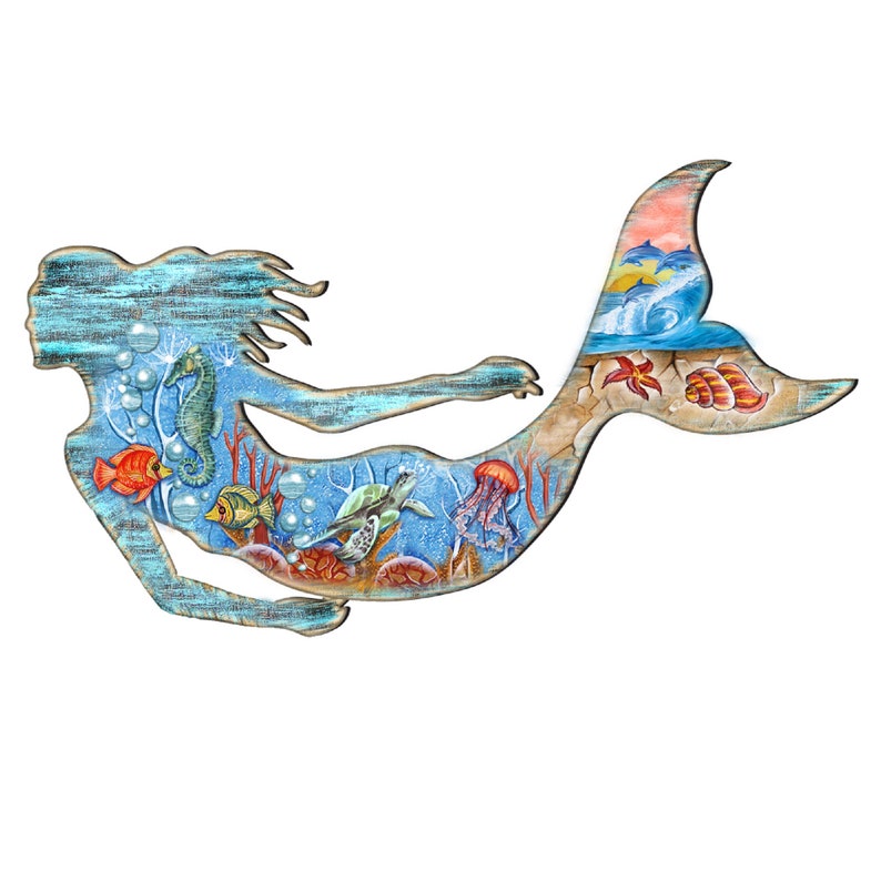 Coastal Wall Art Wood Mermaid Hanging Rustic Beach Home Decor Door Hanger 81985142h