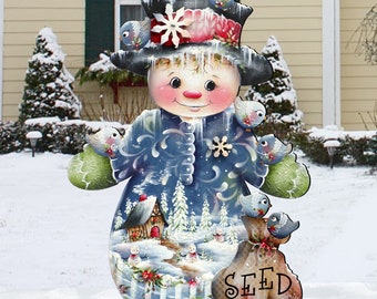 Christmas Garden Art | Lawn Decorations | Christmas Yard Decorations | Snowman Outdoor Holiday Wooden Free-Standing Decoration 8457511F