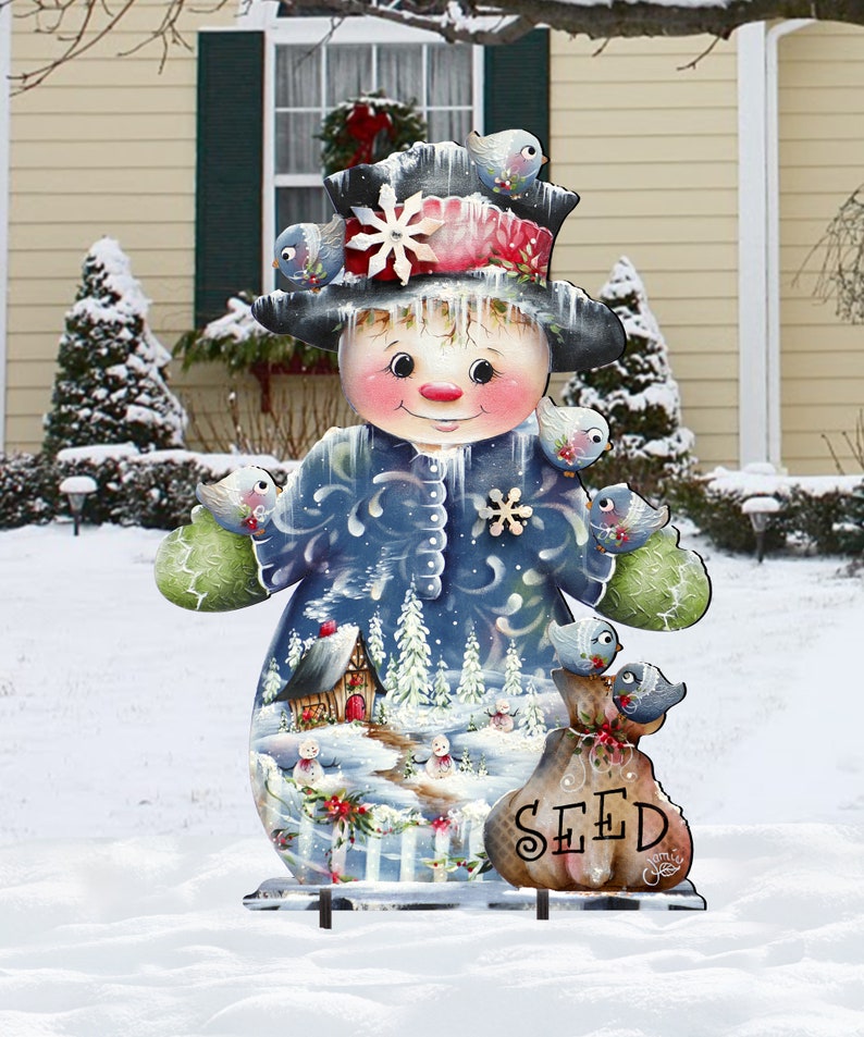 Christmas Garden Art - Lawn Decorations - Christmas Yard Decorations - Snowman Outdoor Holiday Wooden Free-Standing Decoration 8457511F 