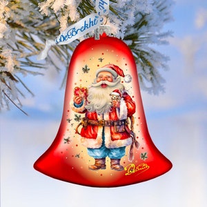 Santa Claus Spreading Christmas Happiness Bell Mercury Glass Ornament - Christmas Santa and Snowman Decor - 752-042 by GDebrekht