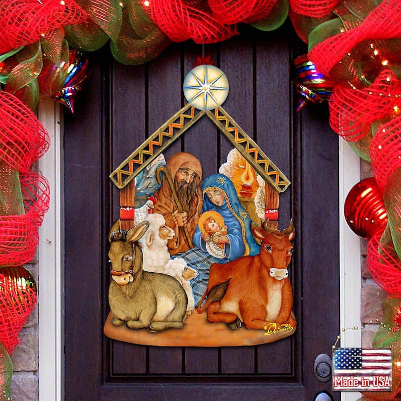 SALE Nativity Wreath Outdoor Nativity Decorations Wooden Etsy
