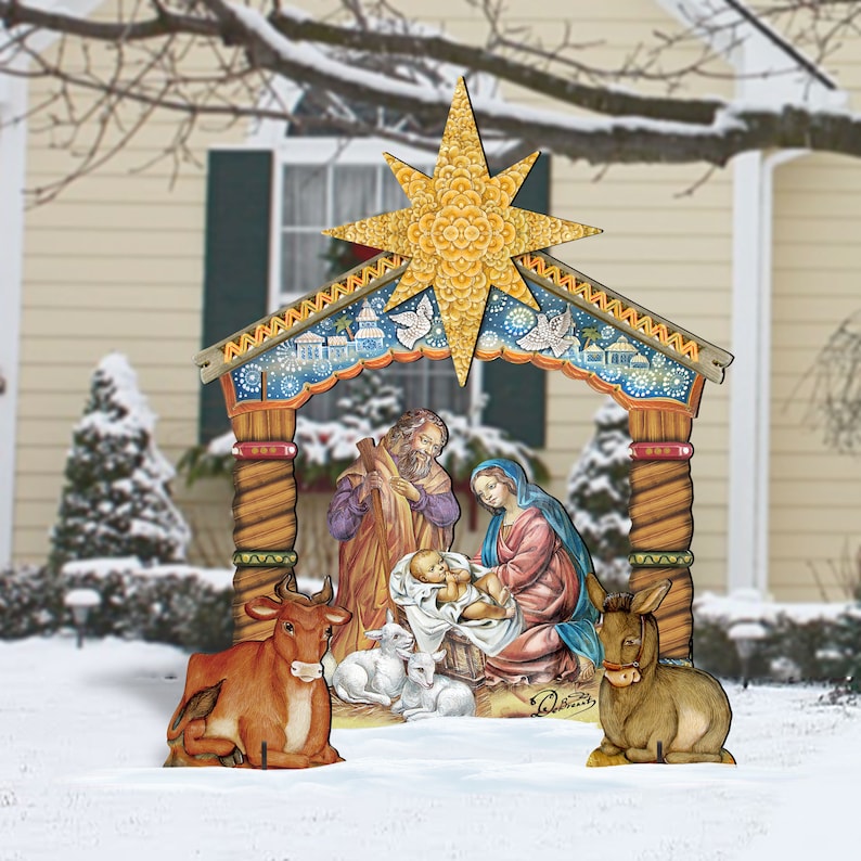 Outdoor Christmas Decorations Nativity NATIVITY SET Wooden Etsy Singapore