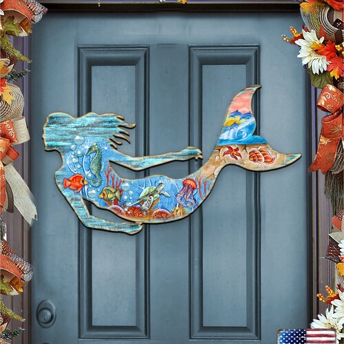 Mermaid Decor Wood Mermaid Wall Hanging Rustic Coastal Etsy