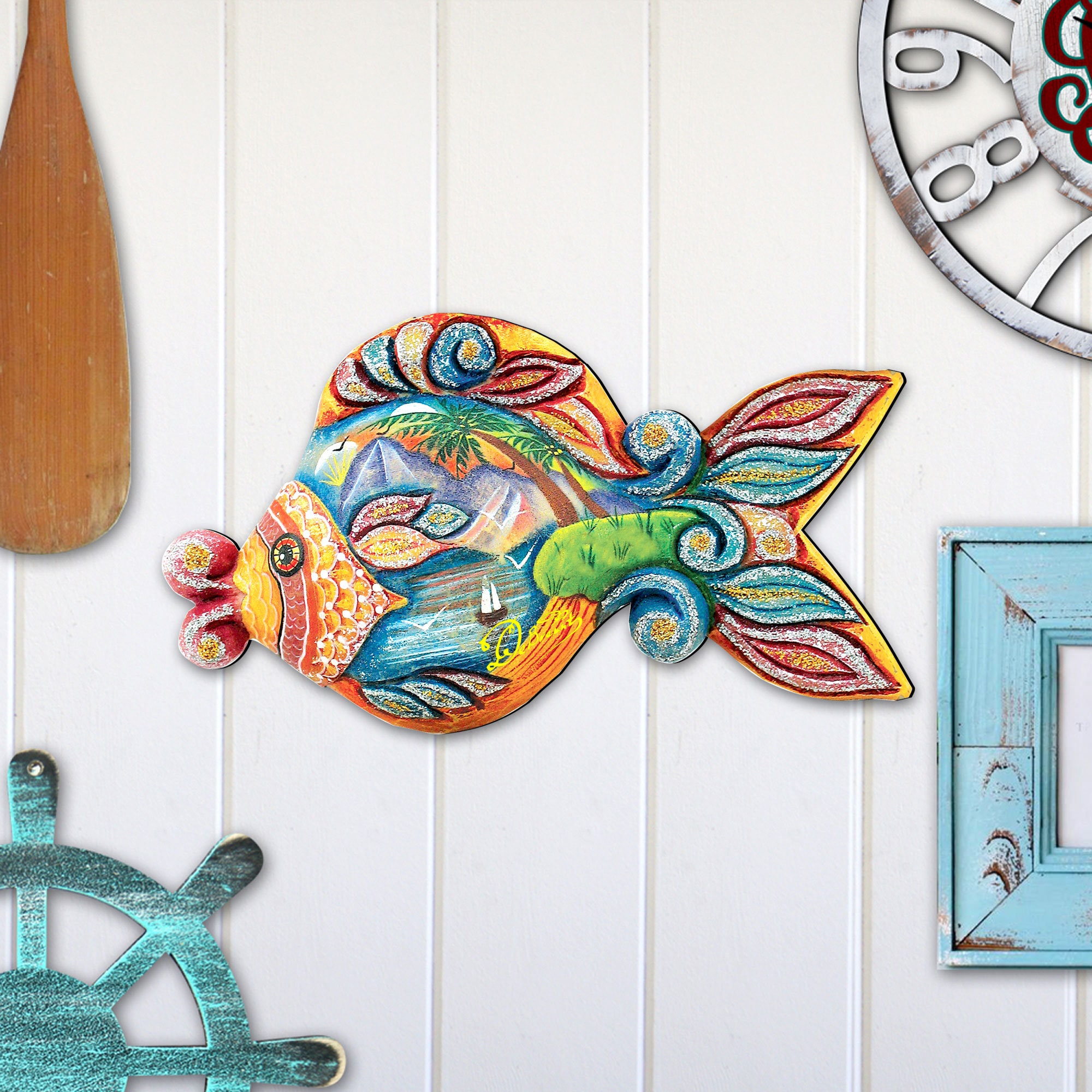 Fish Under the Sea Coastal Door Hanger Wooden Wall Hanging Beach Decor ...
