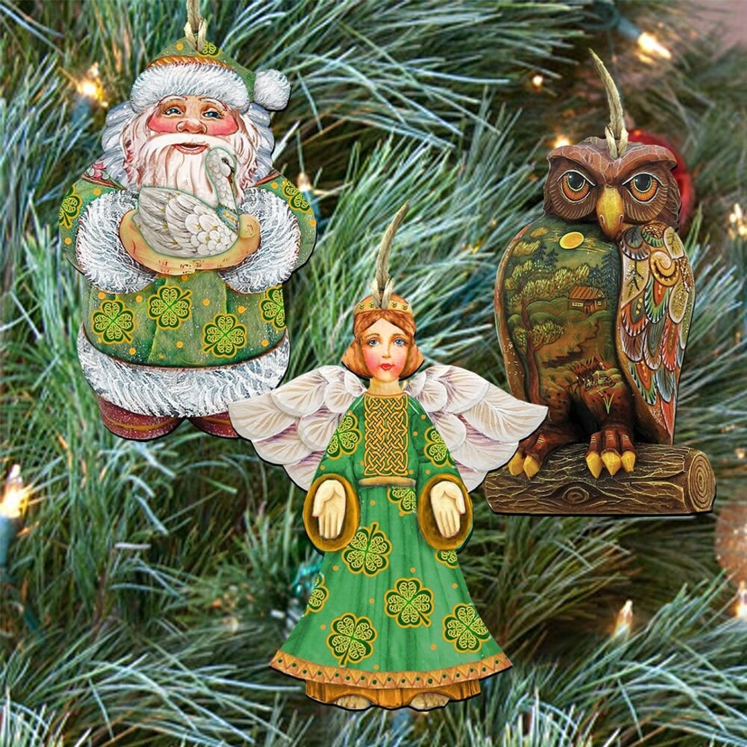 Irish Christmas Ornament Irish Best Wishes St. Patrick Holiday Keepsake Wooden Ornaments Set of