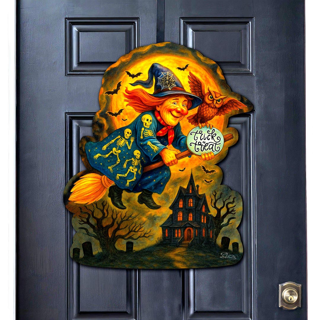 Halloween Flying Witch Door Hanger – Handcrafted Wooden Door Décor by G ...