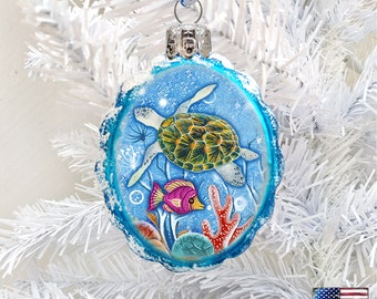 Sea Turtle Ornament | Sea Turtle Coastal Glass Ornament By G. Debrekht| Coastal Decor – 775479-2