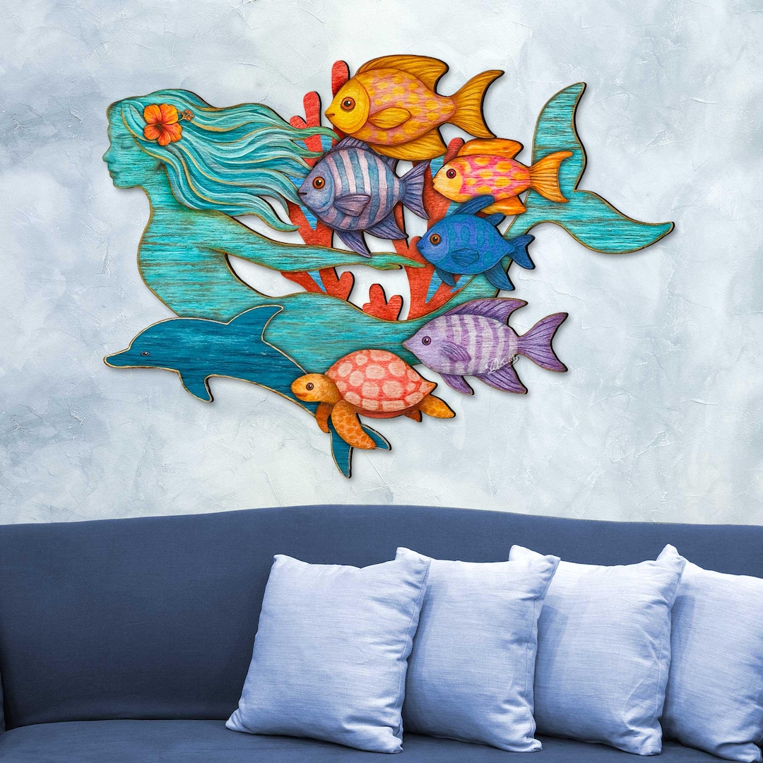Tropical Mermaid Coastal Wall Art Decor by G. Debrekht - Coastal Sea ...