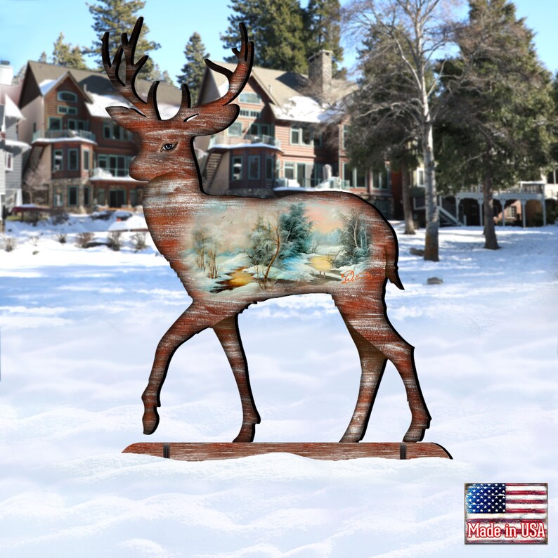 Holiday Outdoor Decor Deer Scenic Free-standing Yard Decor - Etsy