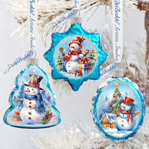 2 Vintage 1980s Handmade Cross Stitch Christmas Ornaments Brooms Noel  Snowman