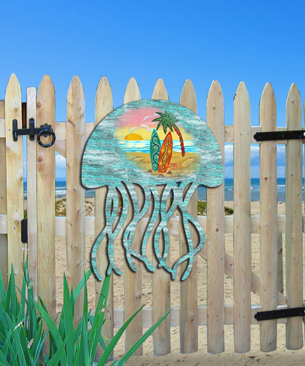Jellyfish Rustic Door Hanger - Beach Cottage Wooden Decor for Home ...