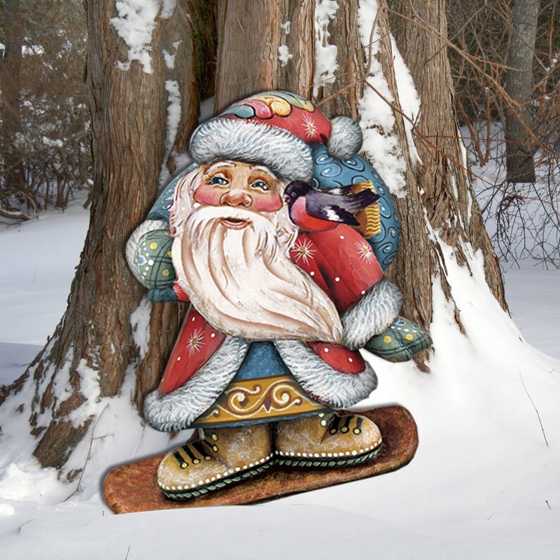 Outdoor Christmas Decorations SALE Snowboarding Santa Wooden Etsy
