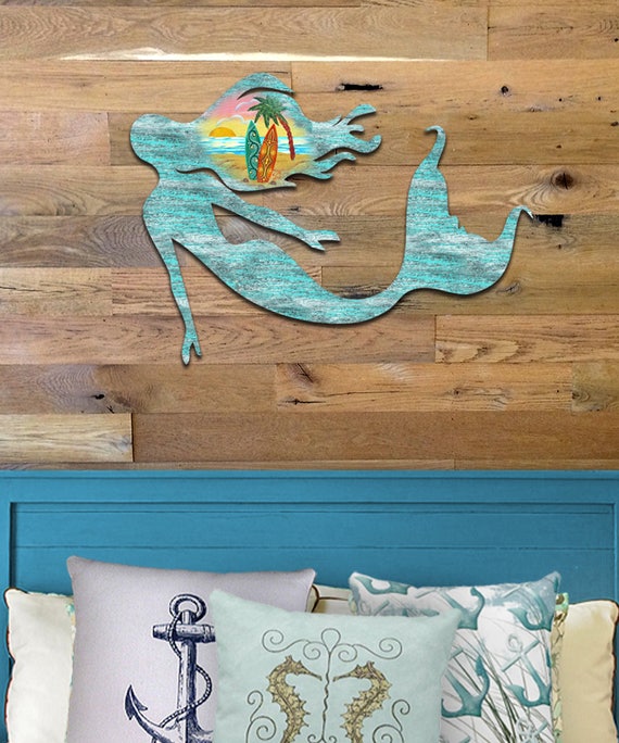 Distressed Look Mermaid Wall Clock Beach House Decor Distressed Look Mermaid Wall Clock Beach House Decor