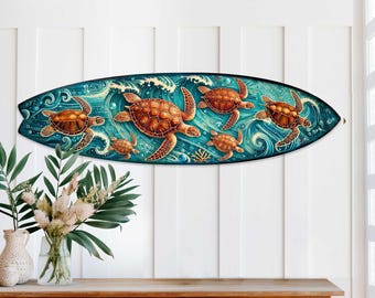 Sea Turtle Surfboard Wall Art – Coastal Wooden Decor -8490150HS