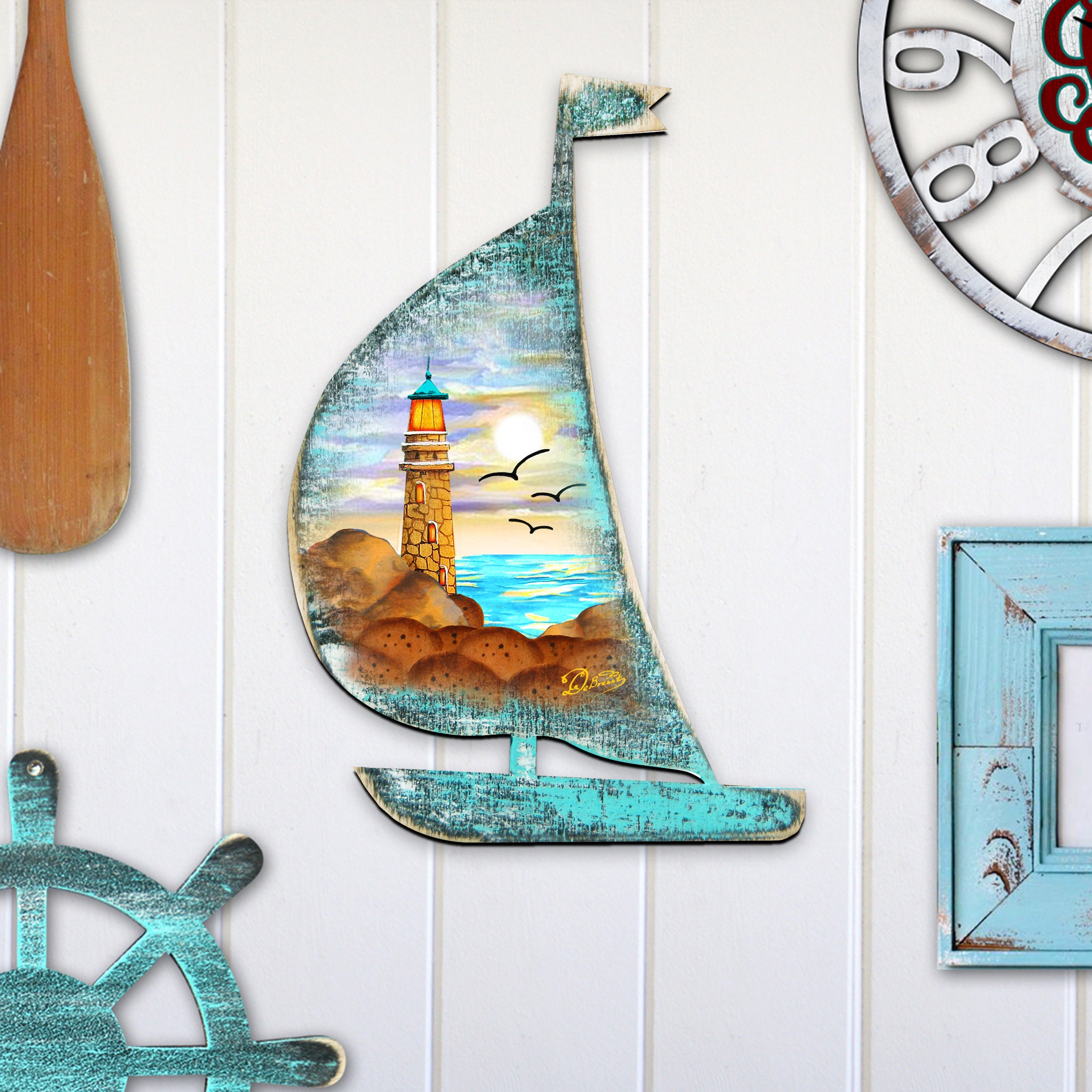 wooden yacht wall art